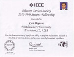 IEEE Electron Devices Society (EDS) 2010 PhD Student Fellowship given to Can Bayram